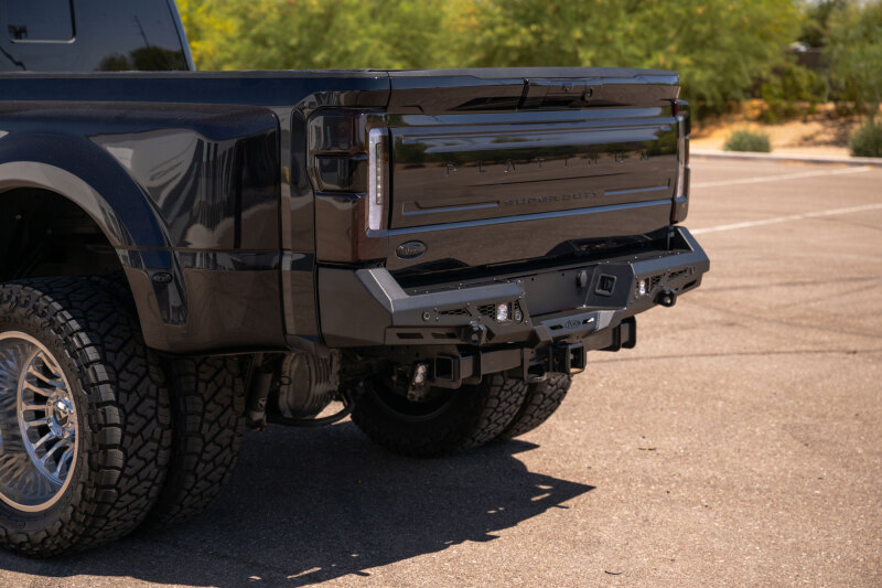 Ford Super Duty F-350 Bumper - Rear - Addictive Desert Designs - Stealth Fighter - Hammer Black with Satin Black Panels - `23-`26